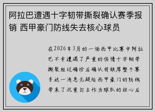 阿拉巴遭遇十字韧带撕裂确认赛季报销 西甲豪门防线失去核心球员